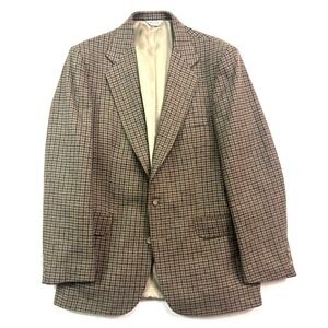 VTG 90s Brown Houndstooth Tweed 43L 44L Blazer Jacket Sport‎ Suit Coat USA Wool